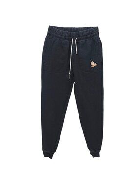 MAISON KITSUNE Chillax Fox Patch Black Terry Jogger Sweatpants Men's XS
